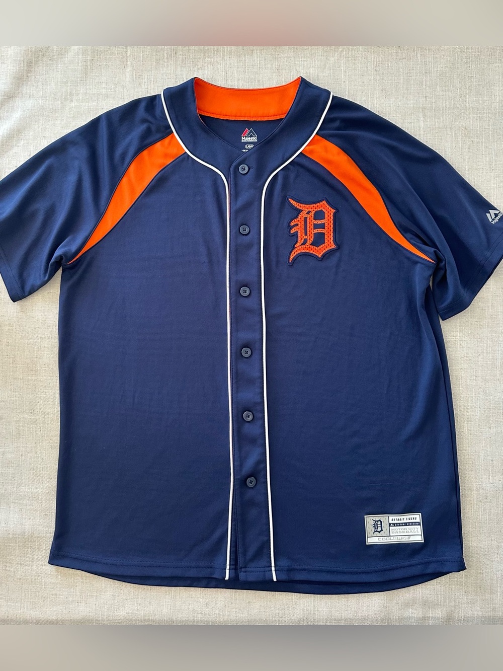 Detroit Tigers Baseball Jersey Men’s L Majestic MLB Button Front “D” Patch